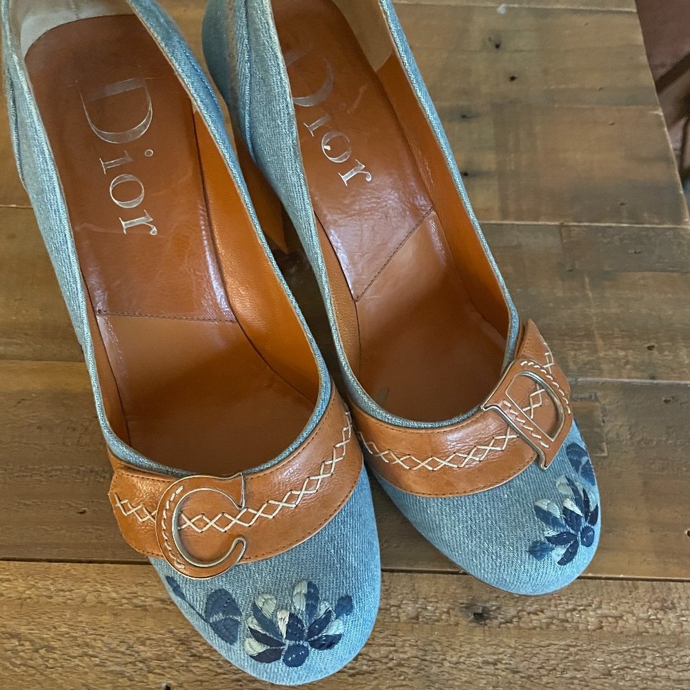 Christian Dior Denim and Leather Pump